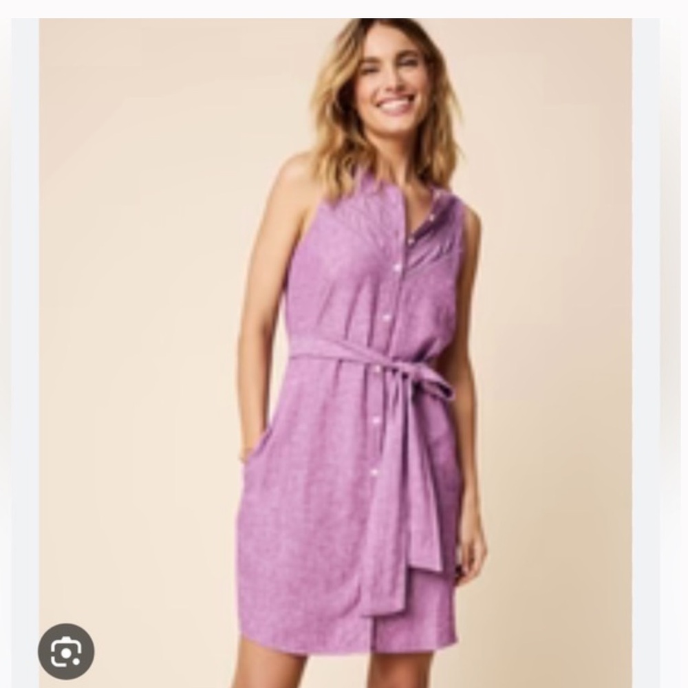 Untuckit Shirt Dress Keely 41543 Linen Purple Belted Sleeveless Button Down Sz 6